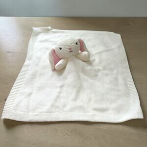 Modern Baby Bunny Rabbit Cream Knit Lovey Snuggle Blankie Security Blanket 18x18
